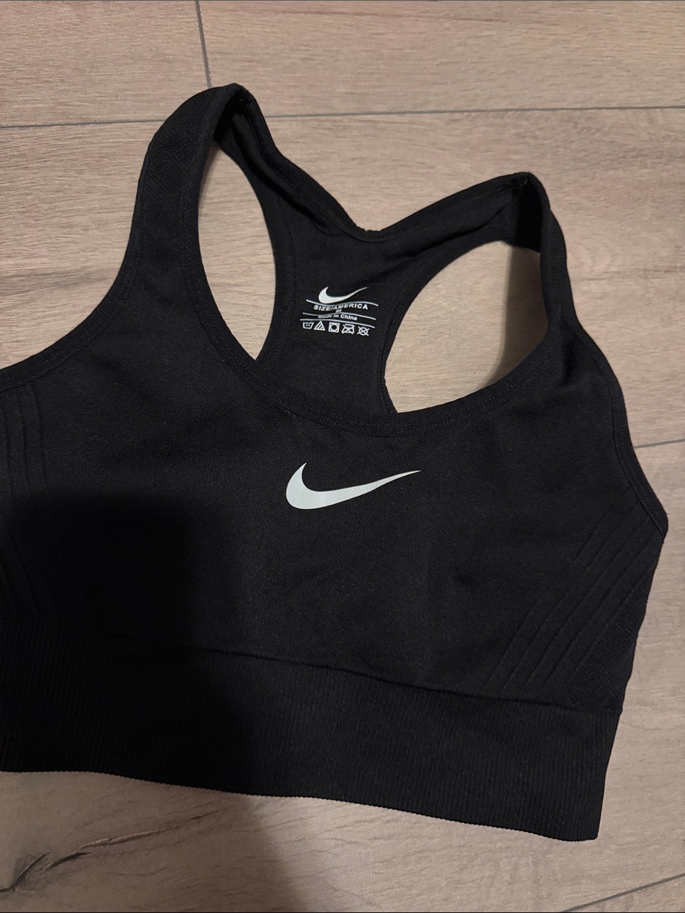 Nike Black Racerback Seamless Sports Bra with White Swoosh
